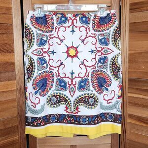 Tommy Hilfiger White Yellow Brown Red Blue Skirt Women's Size 6 Cotton Polyester